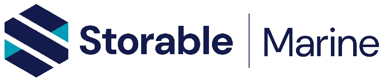 Storable Marine logo featuring a geometric blue icon to the left of the words "Storable" and "Marine" separated by a vertical line.