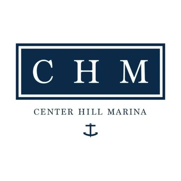 Logo with the initials "CHM" in a navy rectangle, "Center Hill Marina" text below, and a small anchor icon underneath.
