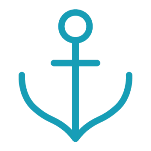 Simple blue anchor icon with a round top and curved arms, displayed on a black background.