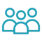 Blue outline icon of four people, depicted with circular heads and half-circle bodies, grouped together to represent a community or team—ideal for illustrating collaboration in marina management software.
