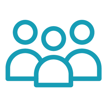 Blue outline icon of four people, depicted with circular heads and half-circle bodies, grouped together to represent a community or team—ideal for illustrating collaboration in marina management software.