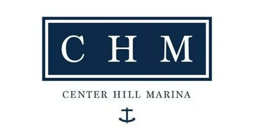 Navy blue "CHM" initials in a rectangle with "Center Hill Marina," a small anchor icon below, and a clean white background—perfect for a modern marina website design.
