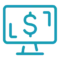 Blue line icon of a computer monitor displaying a large dollar sign in the center, representing online payments or financial transactions in marina operations software.