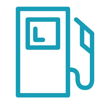 Blue outline icon of a gas pump with a hose and nozzle, featuring a square display on the front—ideal for illustrating marina management software interfaces.