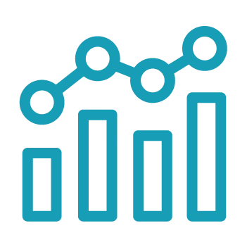 Blue bar chart with five vertical bars and an overlaid line graph with four circular data points, ideal for visualizing metrics in marina management software.