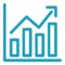 Blue icon of a bar chart with an upward trending line and arrow, representing growth or increasing data values.
