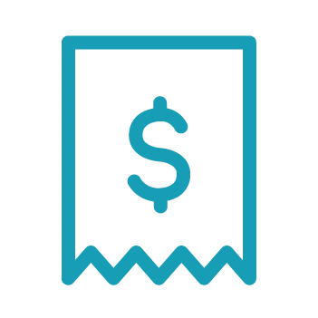 Blue icon of a receipt with a dollar sign in the center and a jagged bottom edge, symbolizing payment or billing in marina management software.
