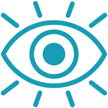 Blue outlined eye icon with radiating lines, representing vision or awareness, perfect for illustrating marina management software features, on a transparent background.