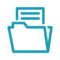 Blue outline icon of an open file folder containing two sheets of paper, representing documents in marina management software, shown on a transparent background.