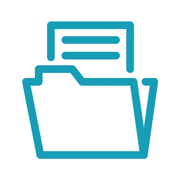 Blue outline icon of an open file folder containing two sheets of paper, representing documents in marina management software, shown on a transparent background.