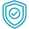 Blue outline of a shield with a check mark inside a circle, symbolizing the security and protection offered by marina management software.