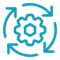Blue gear icon surrounded by three circular arrows, symbolizing process, workflow, or automation in a fuel dock management system.