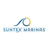 Suntex Marinas logo featuring a stylized blue wave and yellow sun above the company name in blue capital letters on a white background, reflecting innovation in marina management software.