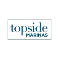 The logo features the words "topside MARINAS" in blue capital and lowercase letters on a white background within a rectangular border, reflecting innovation in marina management software.